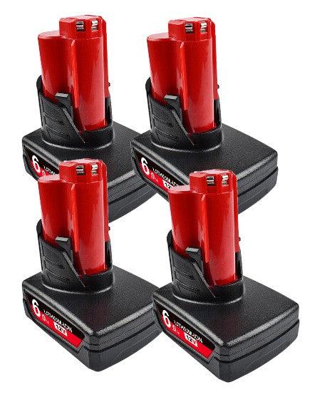 4 Pack | 6.0Ah 12V Tool Battery For Milwaukee M12 48-11-2440 48-11-2402 Extended Capacity - Office Catch
