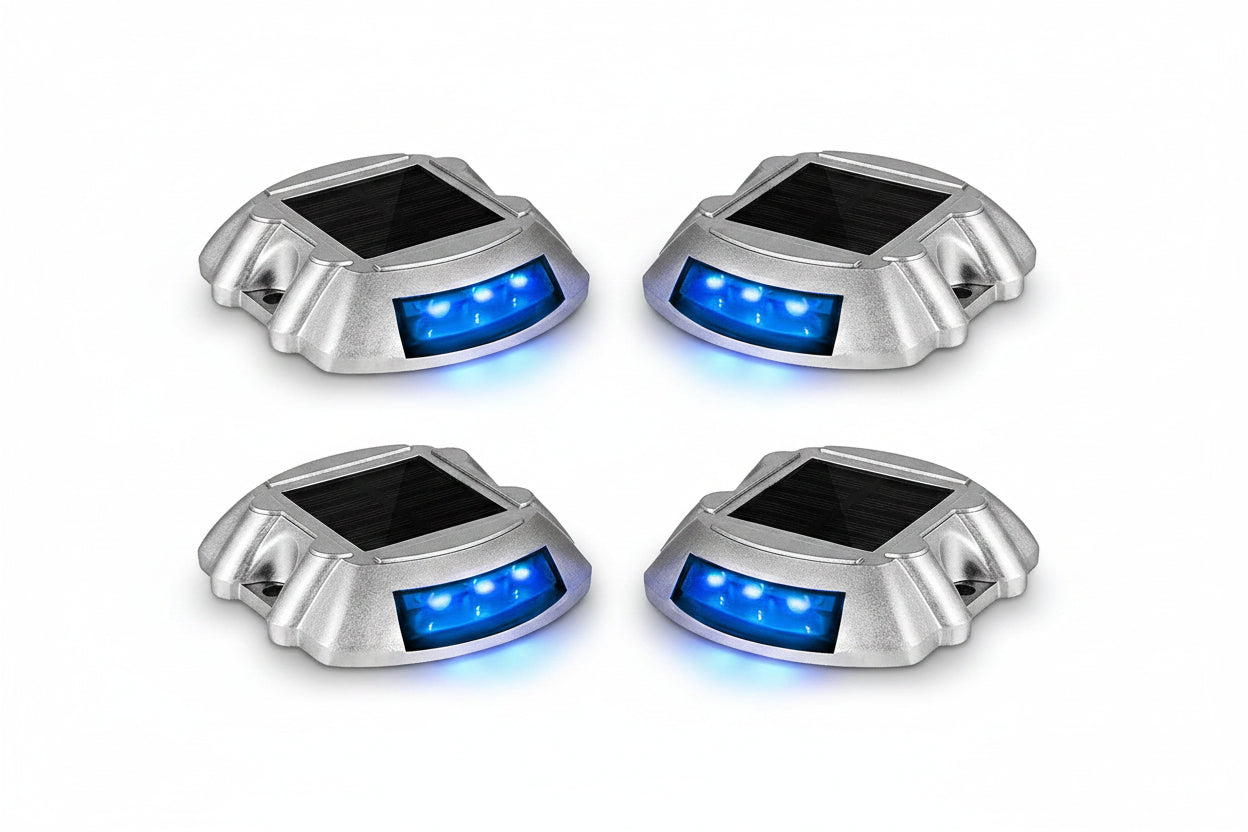 4 Pack Solar Deck Lights Blue Color Waterproof 6 LED Light for Pathway - Office Catch
