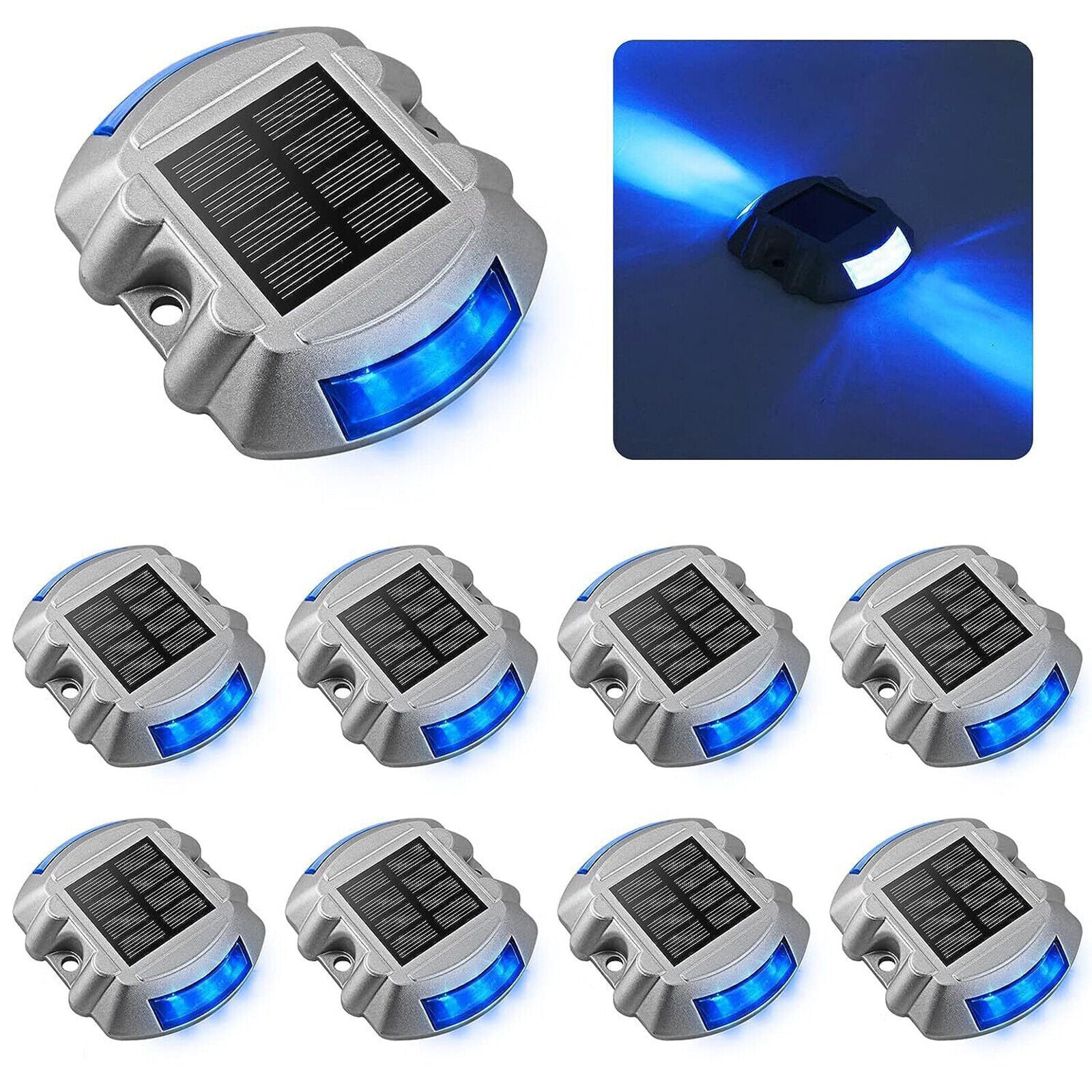 4 Pack Solar Deck Lights Blue Color Waterproof 6 LED Light for Pathway - Office Catch