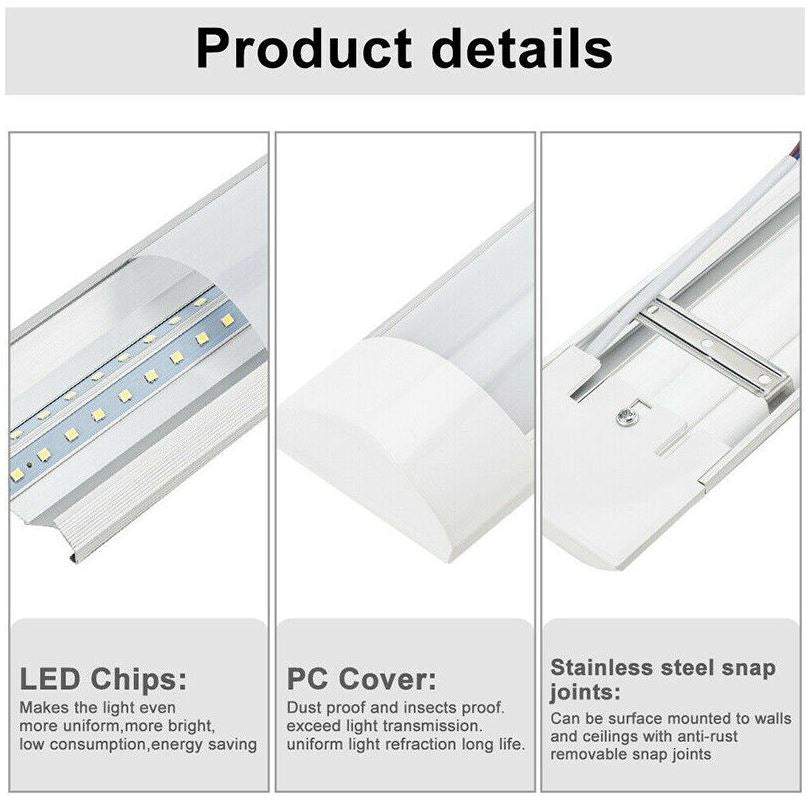 4FT 1200mm Slim LED Wide Batten Tube Light Ceiling Strip Bar Light Daylight | 1 Pack - Office Catch