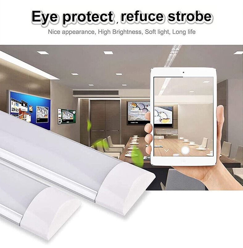 4FT 1200mm Slim LED Wide Batten Tube Light Ceiling Strip Bar Light Daylight | 2 Pack - Office Catch