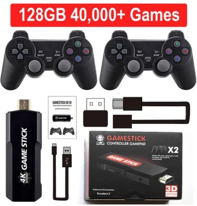 4K Game Stick 128G 40000 Games Retro Game Console HD Video Game Console Wireless Controller For PSP PS1 - Office Catch