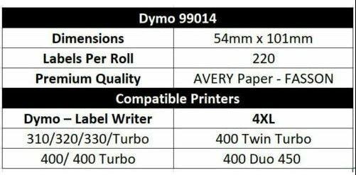 5 x Dymo SD99014 / S0722430 Compatible White Label Roll 54mm x 101mm - Office Catch