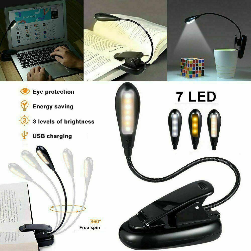 7 LED USB Reading Light USB Bed Reading Lamp Clip On - Office Catch