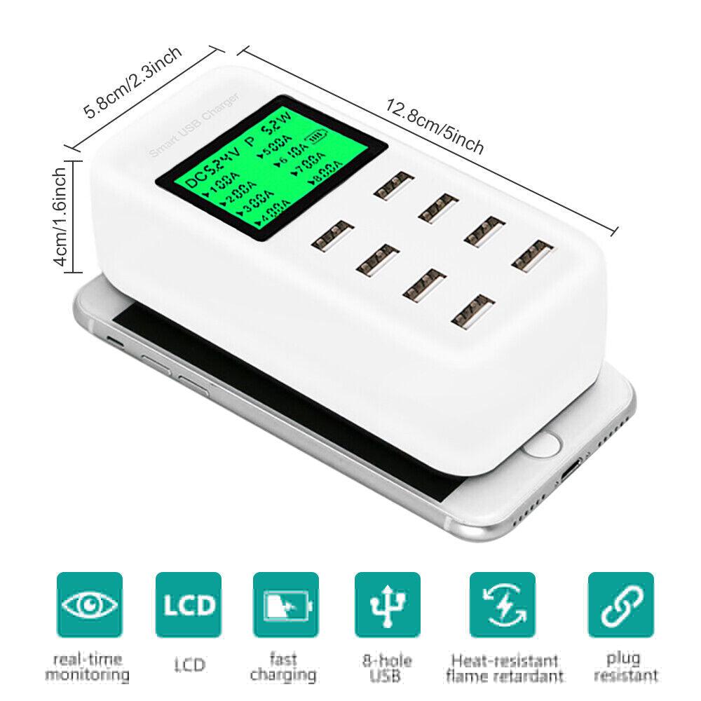 8 Port USB Hub Multi Dock Phone Charger Charging Station Desktop Power Adapter - Office Catch