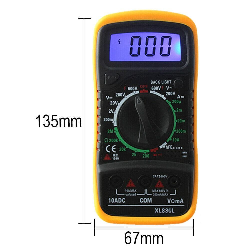 AC/DC Digital Multimeter Current Tester Volt Meter Ohmmeter Ammeter XL830L With Leads - Office Catch