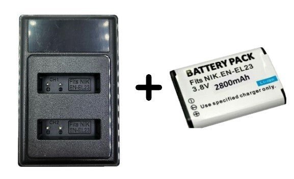 Battery + Twin Charger For Nikon Coolpix Camera | EN-EL23 - Office Catch