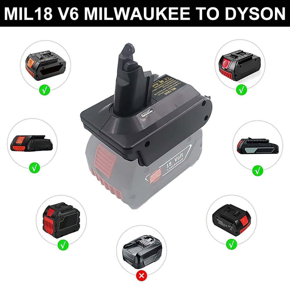 Bosch Milwaukee DeWalt Adapter Convert To Dyson V6 - Office Catch