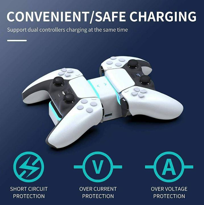 Dual Controllers Charger Charging Dock Station Stand with LED Compatible with Sony PS5 Playstation 5 DualSense Controller - Office Catch