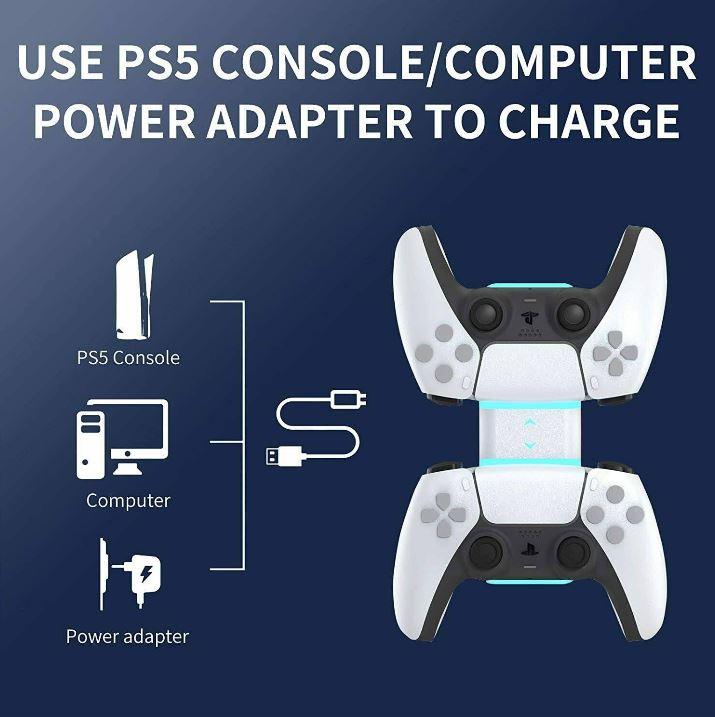 Dual Controllers Charger Charging Dock Station Stand with LED Compatible with Sony PS5 Playstation 5 DualSense Controller - Office Catch