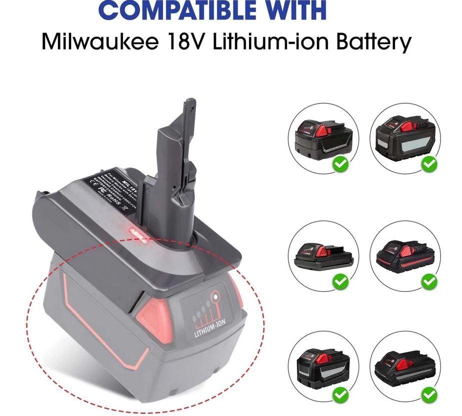 Adapter For Makita Milwauke M18 18v Dewalt Battery To Dyson V6 Vacuum  Cleaner