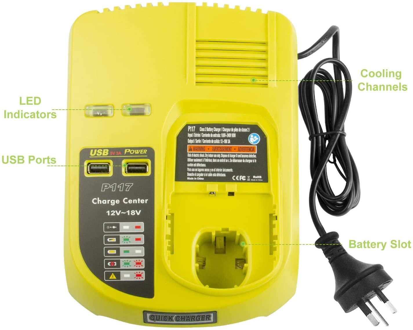 For Ryobi 12V 18V P117 Power Charger One+ Plus Li-ion Ni-MH & Ni-Cd Battery - Office Catch