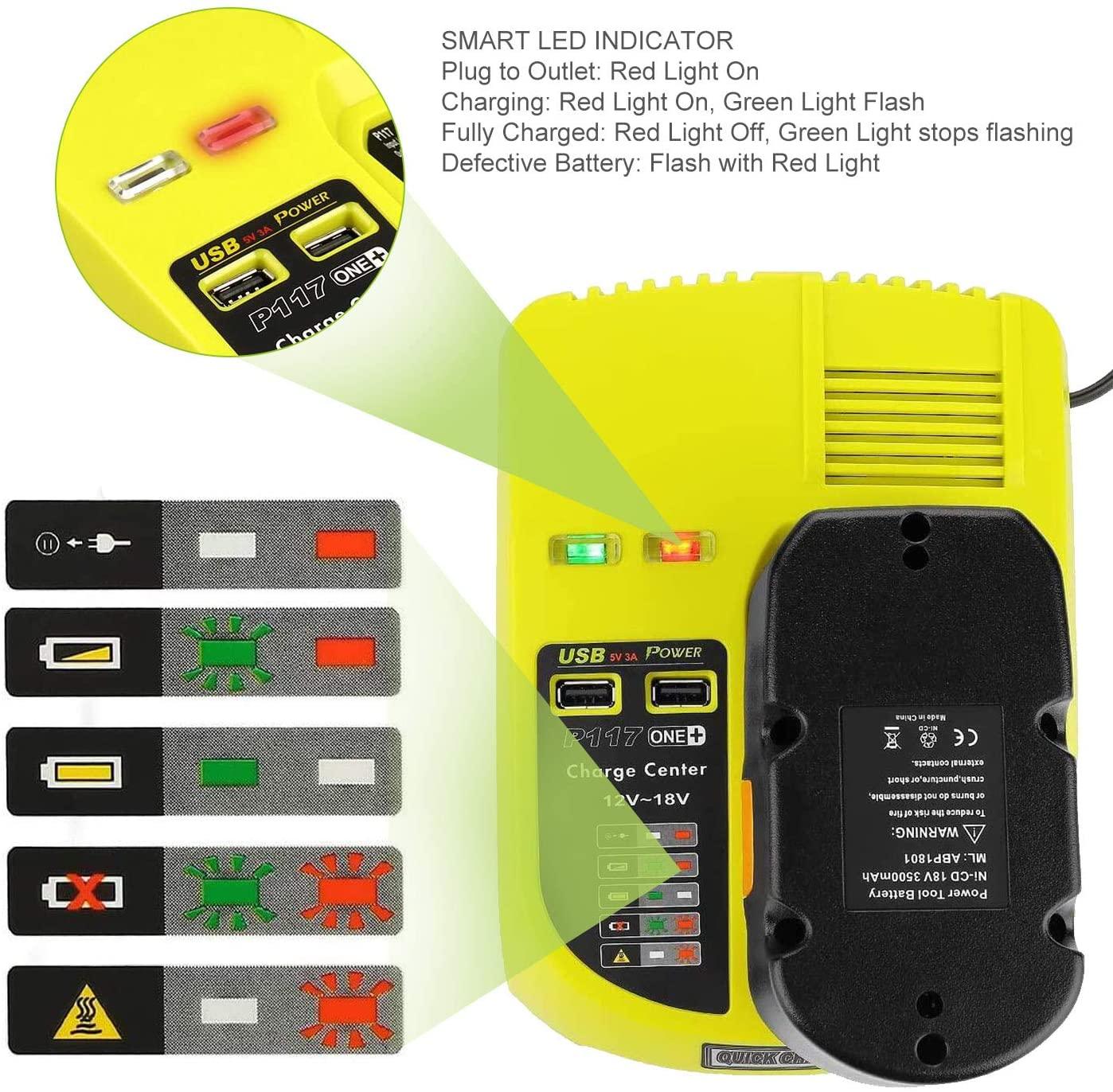 For Ryobi 12V 18V P117 Power Charger One+ Plus Li-ion Ni-MH & Ni-Cd Battery - Office Catch