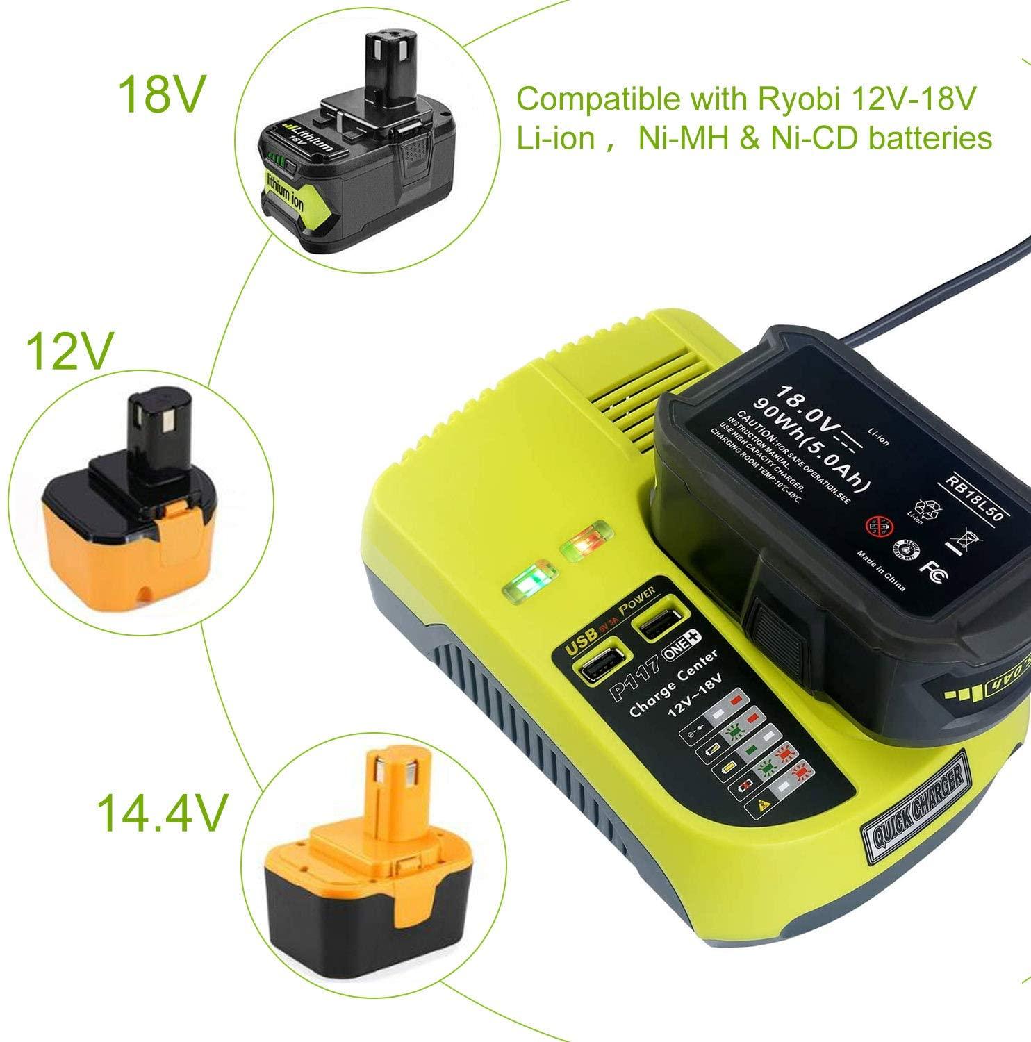 For Ryobi 12V 18V P117 Power Charger One+ Plus Li-ion Ni-MH & Ni-Cd Battery - Office Catch