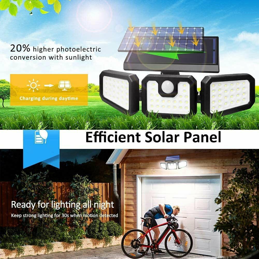 Garden Solar Lights Outdoor 3 Head 74 LED Motion Sensor - Office Catch