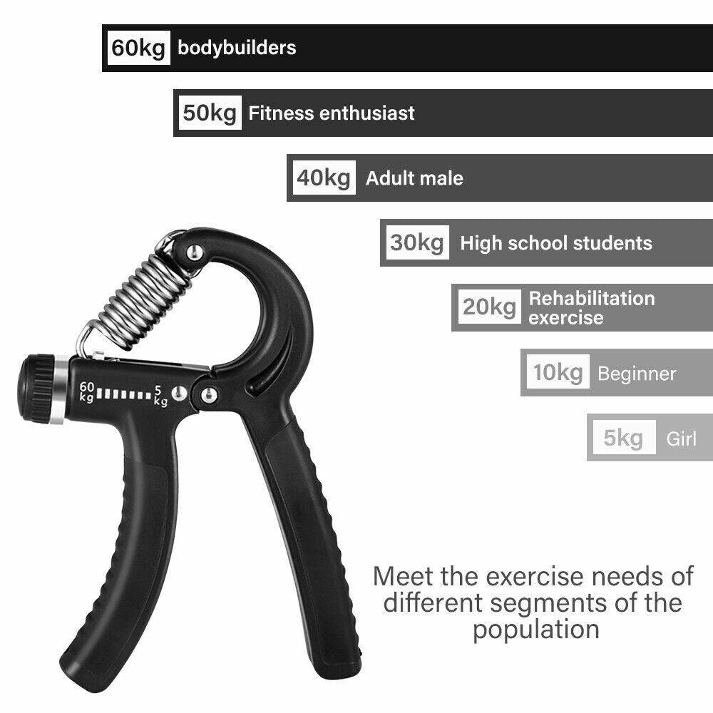 Hand Grip Strength Power Trainer Gripper Strengthener Adjustable Gym Exerciser 5-60Kg - Office Catch