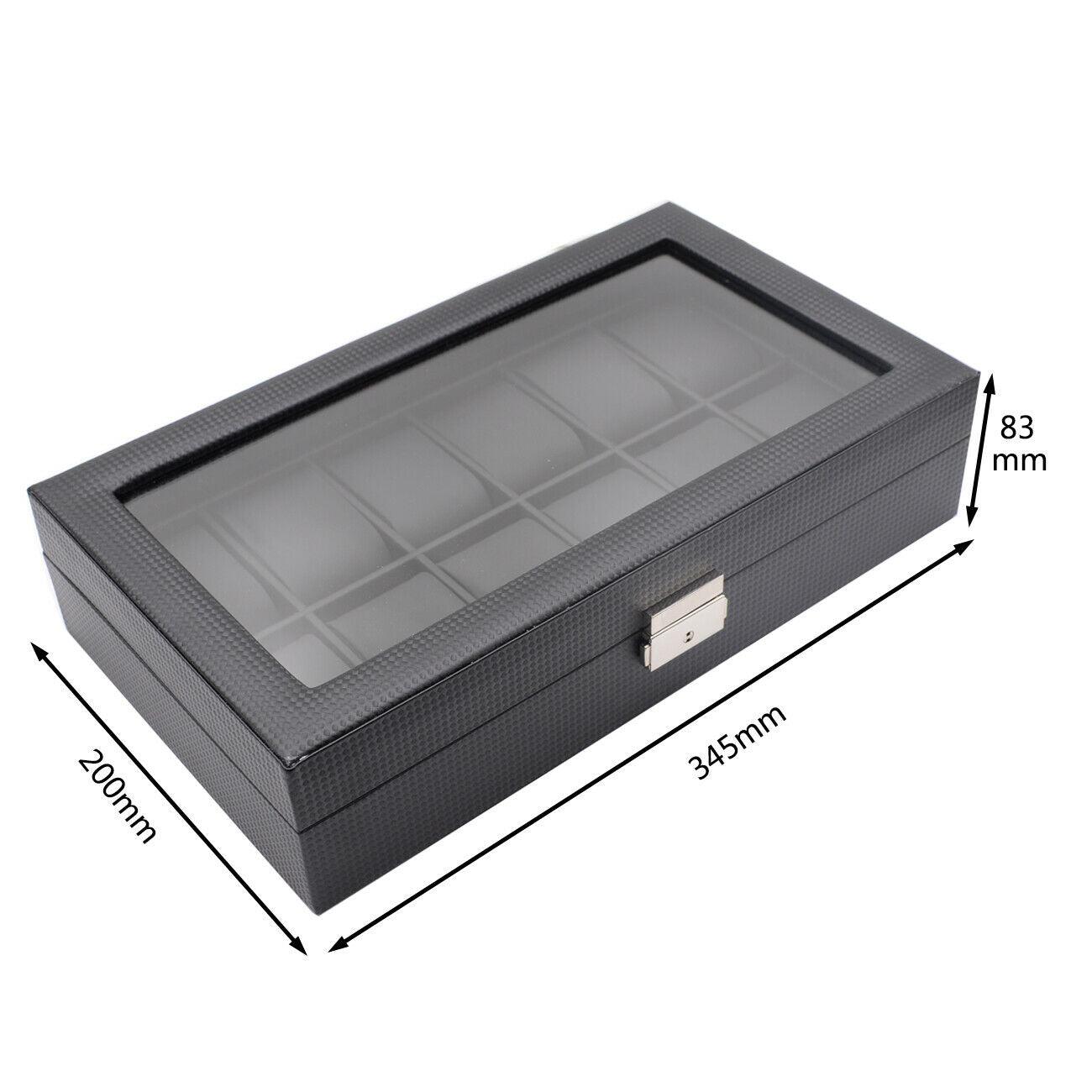 High-Grade 12 Grids Carbon Fiber Watch Box Storage Case Display Organizer Gift - Office Catch