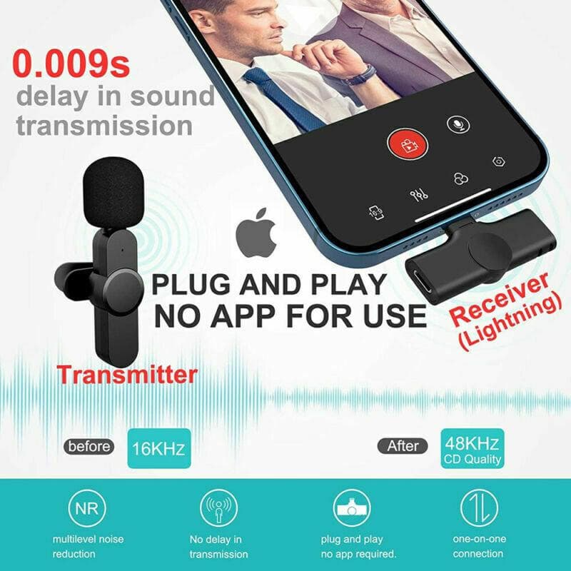iPhone iPad Wireless Lavalier Microphone For Vlog, Youtube, Live Stream, Tiktok - Office Catch