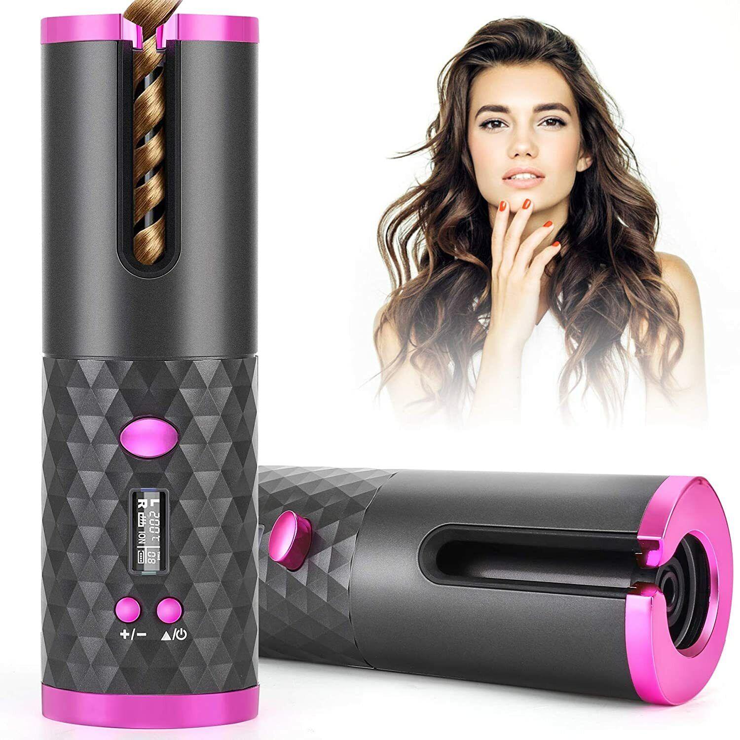 LCD Cordless Auto Rotating Hair Curler Hair Waver Curling Iron Wireless Ceramic - Office Catch