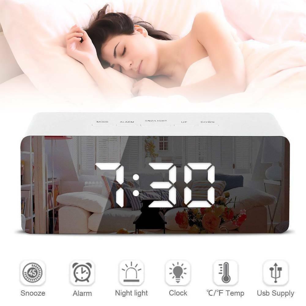 LED Digital Clock Display Desk Table Temperature Alarm Time Modern Home Decor - Office Catch