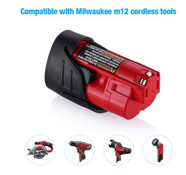 M12 3A 12V Replacement Milwaukee 12V Battery Lithium-ion Battery for Milwaukee Cordless Drill - Office Catch