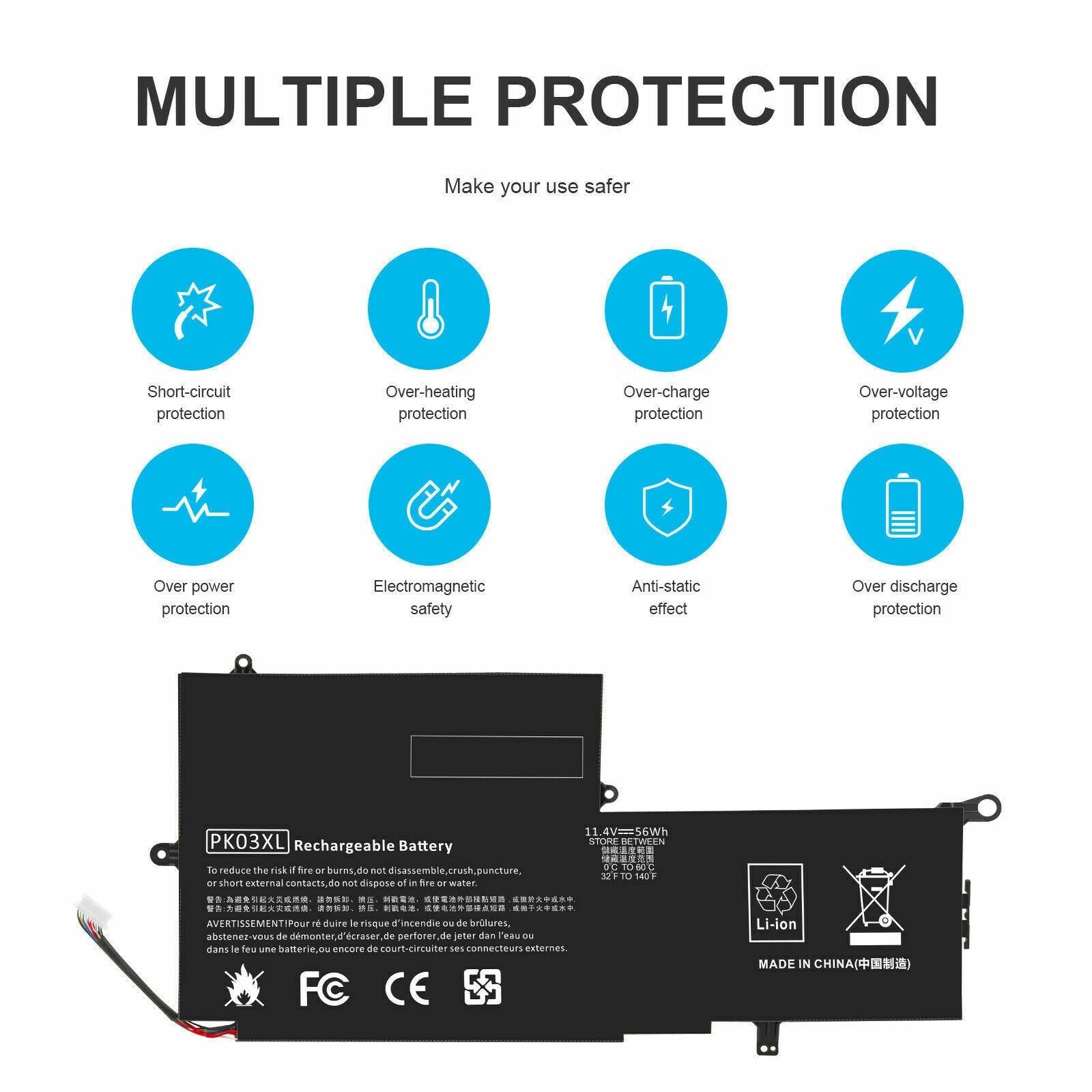 PK03XL Battery For HP 789116-005 SPECTRE 13-4000 13-4100 13-4200 13-4003DX 56Wh - Office Catch