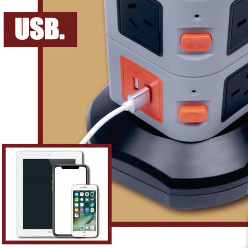 Power Board 15 Way Outlets Socket 2USB Charging Charger Ports w/ Surge Protector - Office Catch