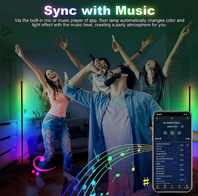RGB LED Floor Corner Lamp Light Stand Streaming Room Game with Reomte Control 160cm tall