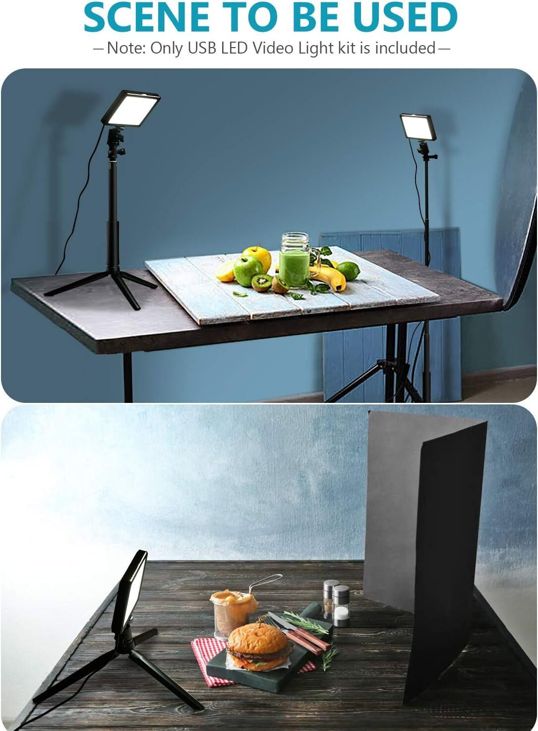 Set of 2 Dimmable 5600K USB LED Video Lights with Adjustable Tripod Stands - Office Catch