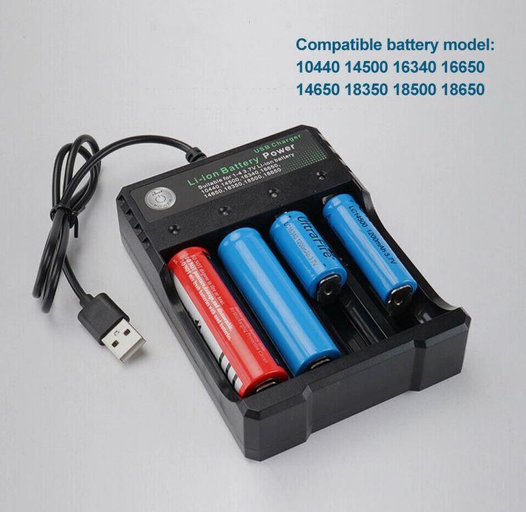 Smart 4 Slots USB Charger 4x 3.7V 3600mAh Li-ion Rechargeable Battery + USB Smart Charger Indicator - Office Catch