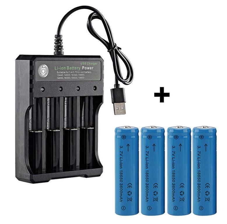 Smart 4 Slots USB Charger 4x 3.7V 3600mAh Li-ion Rechargeable Battery + USB Smart Charger Indicator - Office Catch