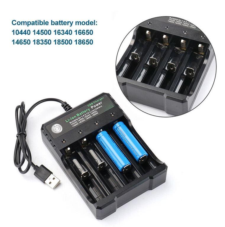 Smart 4 Slots USB Charger 4x 3.7V 3600mAh Li-ion Rechargeable Battery + USB Smart Charger Indicator - Office Catch