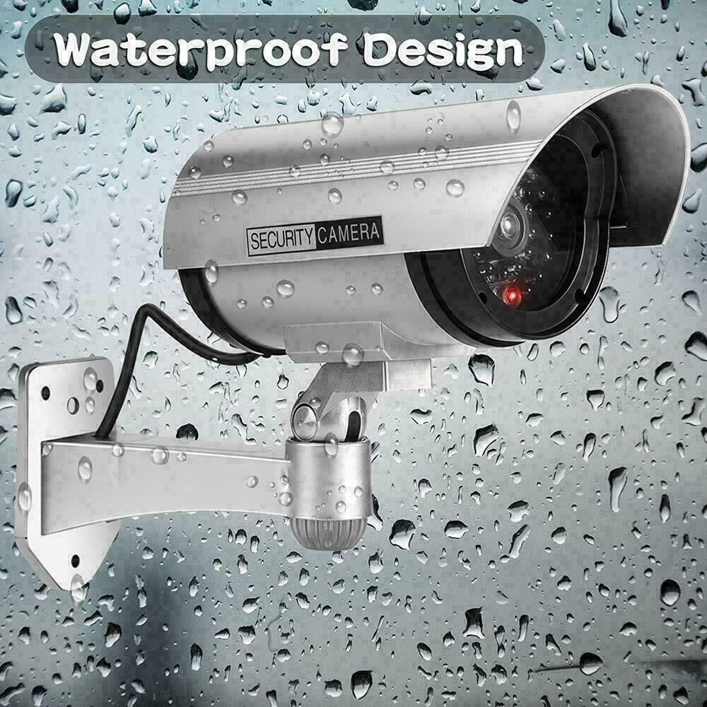 Solar Powered Dummy Security Camera, Bullet Fake Surveillance System with Realistic Red Flashing Lights and Warning Sticker Indoor Outdoor - Office Catch