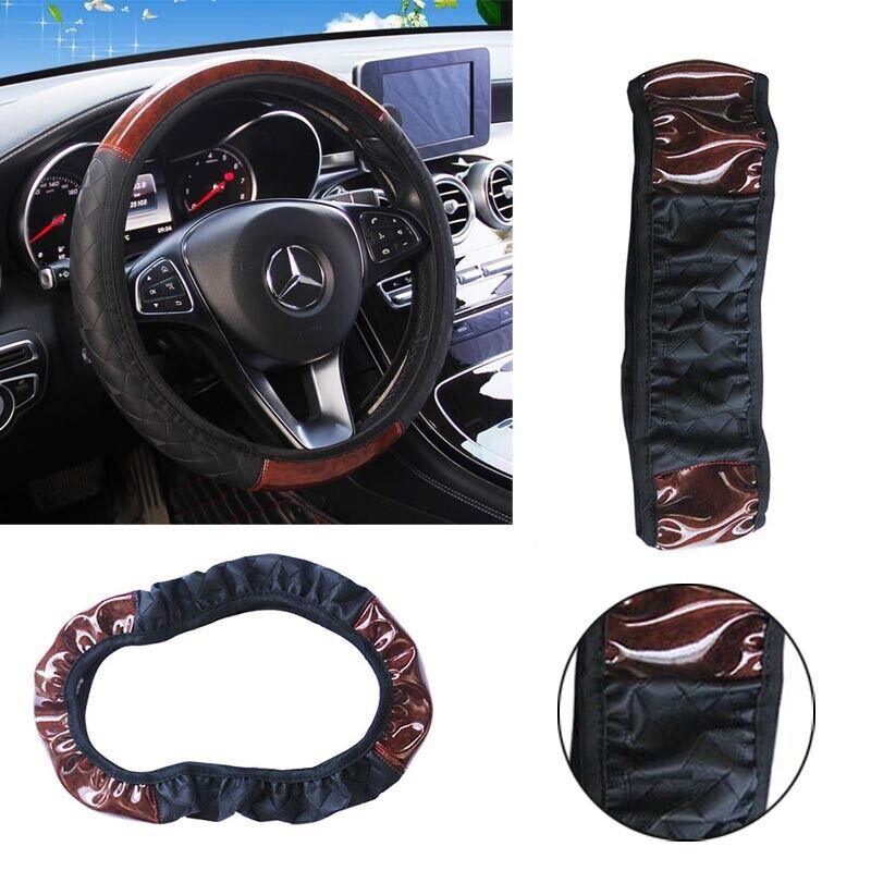 Steering Wheel Cover Mahogany Wood Brown Pattern - Office Catch