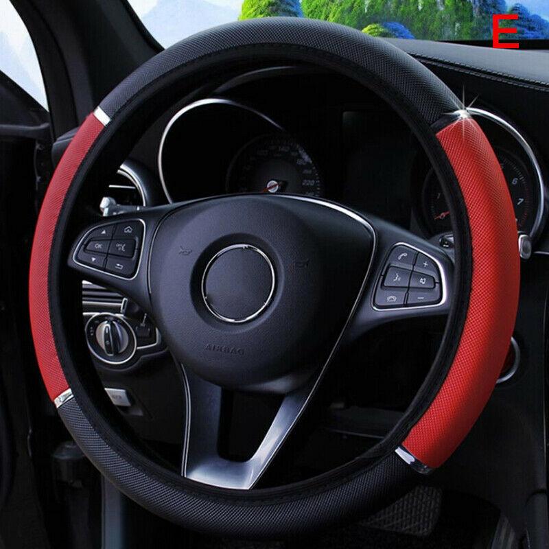 Steering Wheel Cover Red Black Leather Pattern 15" 38cm - Office Catch