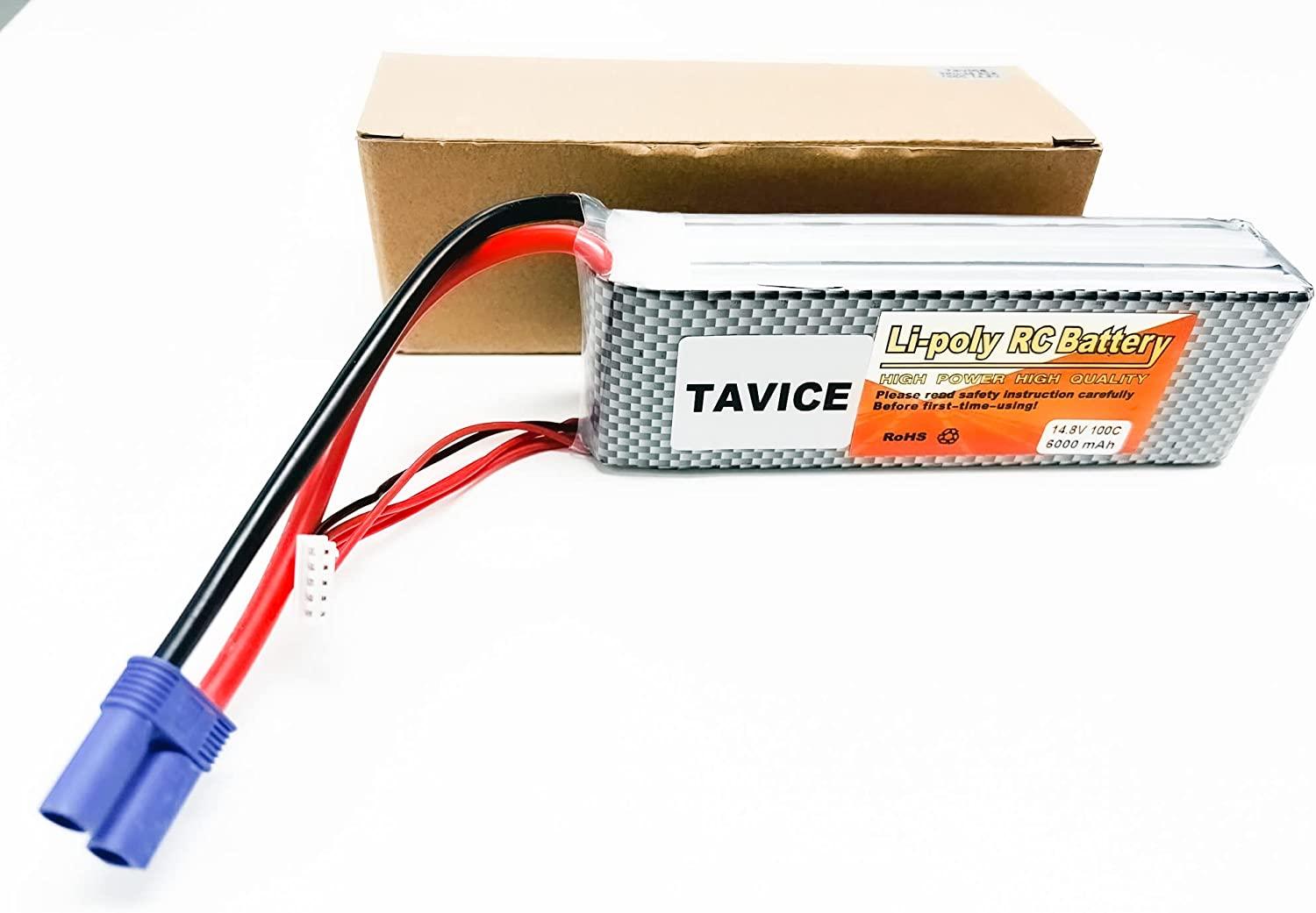 Tavice 4S Lipo Battery 6000mAh 14.8V 100C with EC5 Plug Soft Case for RC Plane Quadcopter Airplane Helicopter RC Car Truck RC Boat - Office Catch