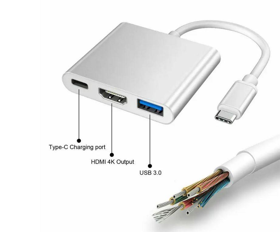 Type C to USB-C HDMI USB 3.0 Adapter Converter Cable 3 in 1 Hub For MacBook Air - Office Catch