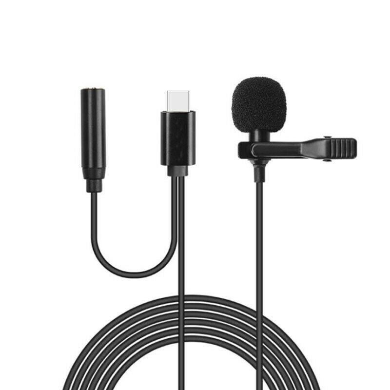 USB-C Clip-on Lapel Mic Lavalier Microphone Stereo Recording Condenser Type-C - Office Catch