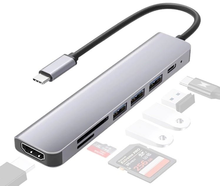 USB C HUB 7in1, USB C HUB Multiport Adapter with USB-C to HDMI, USB-C to SD/TF Card Reader/3*USB 3.0/60W Power Delivery - Office Catch